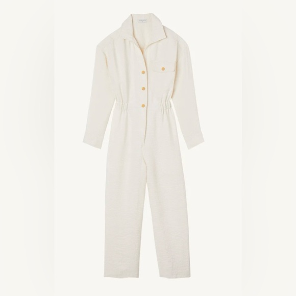 Sandro long-sleeved ivory pant Jumpsuit with gold snap buttons.Women’s M - Picture 7 of 13